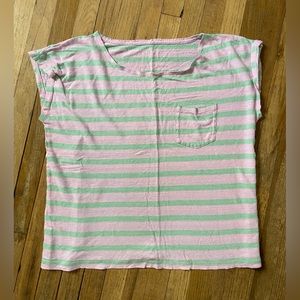 J.crew Women's Pink Green Striped Cap Sleeve Tee